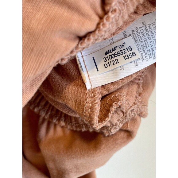 Aerie Ruched Romper Tie Shoulder Knit Jersey Women’s Size XS Boho Festival Rust - Picture 11 of 12